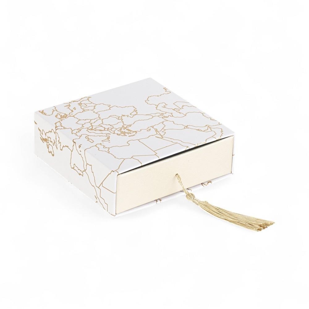 SCATOLA MAPPAMONDO CHAMPAGNE 12X12X4CM CON INSERTO E NAPPINA